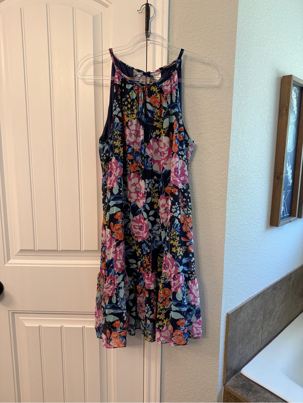 Roz & Ali Navy Floral Dress with Pink & Blue Blooms